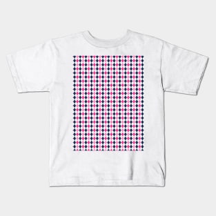 Pink Navy Blue and White Argyle Pattern Diamond Checks Kids T-Shirt